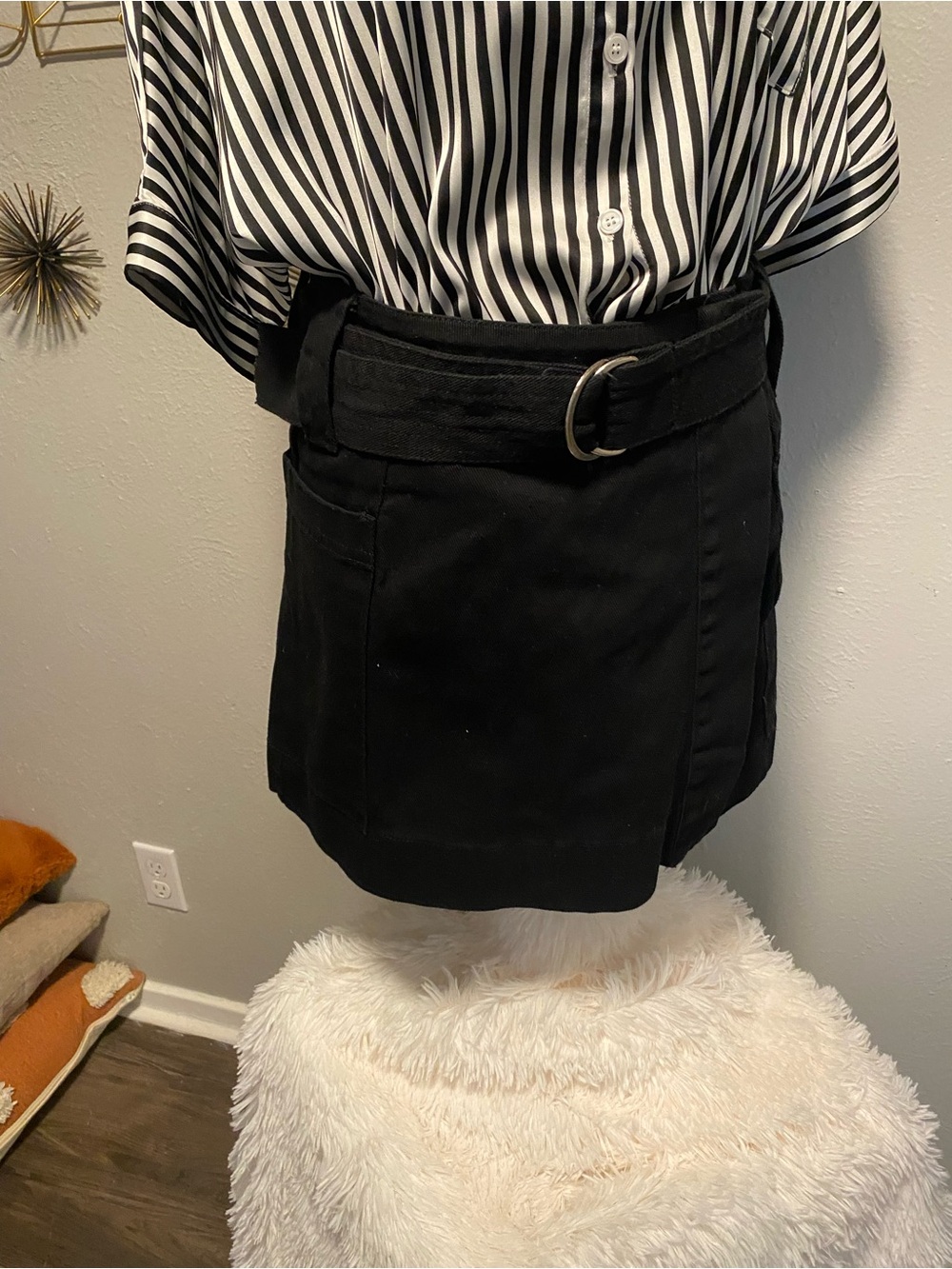 Olivaceous Black Mini Skirt with D-Ring Belt